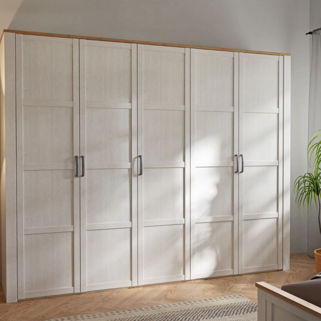 Bohol 5 Door Wardrobe in White Riviera Oak