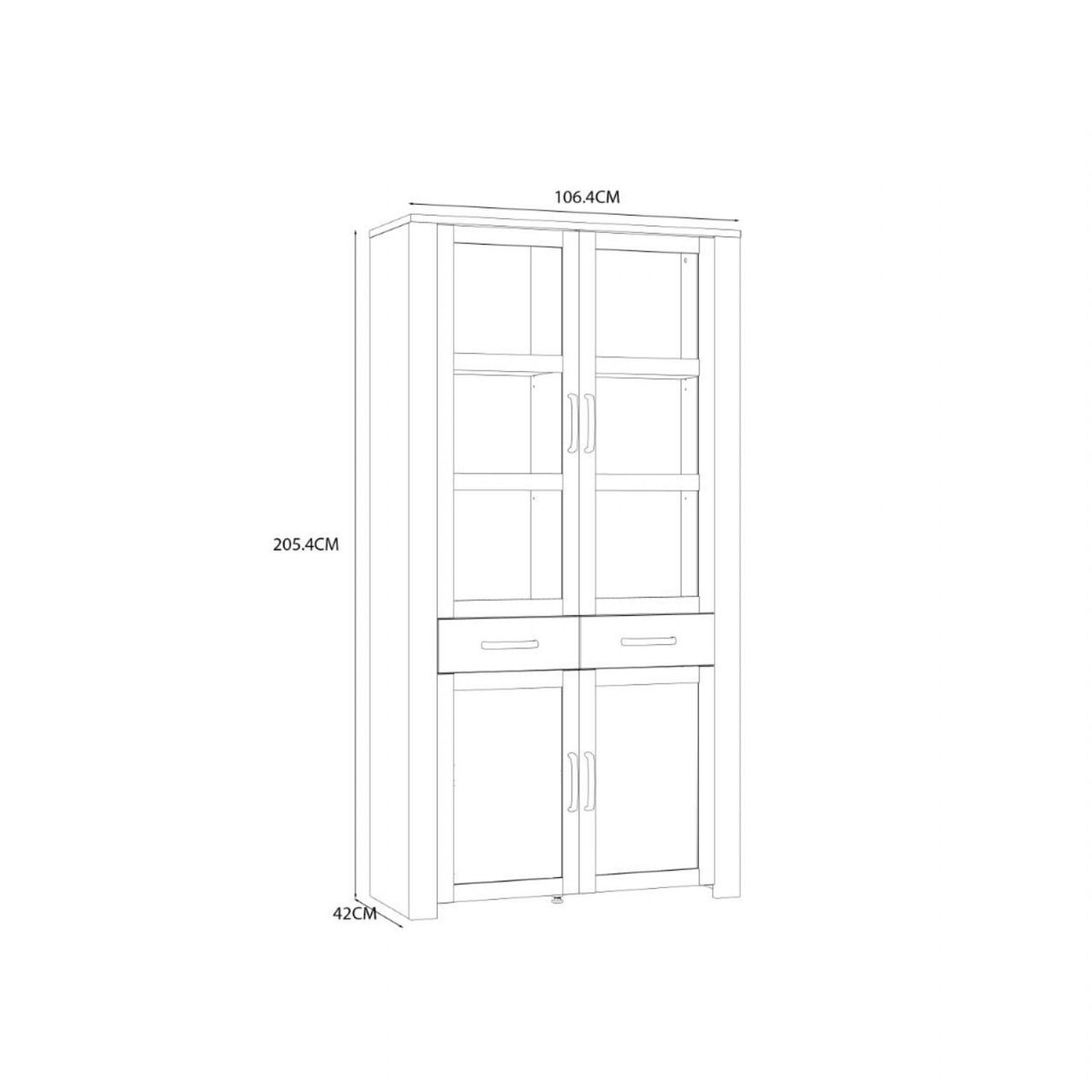 Bohol Display Cabinet 4 Door 1 Drawer in Oak White