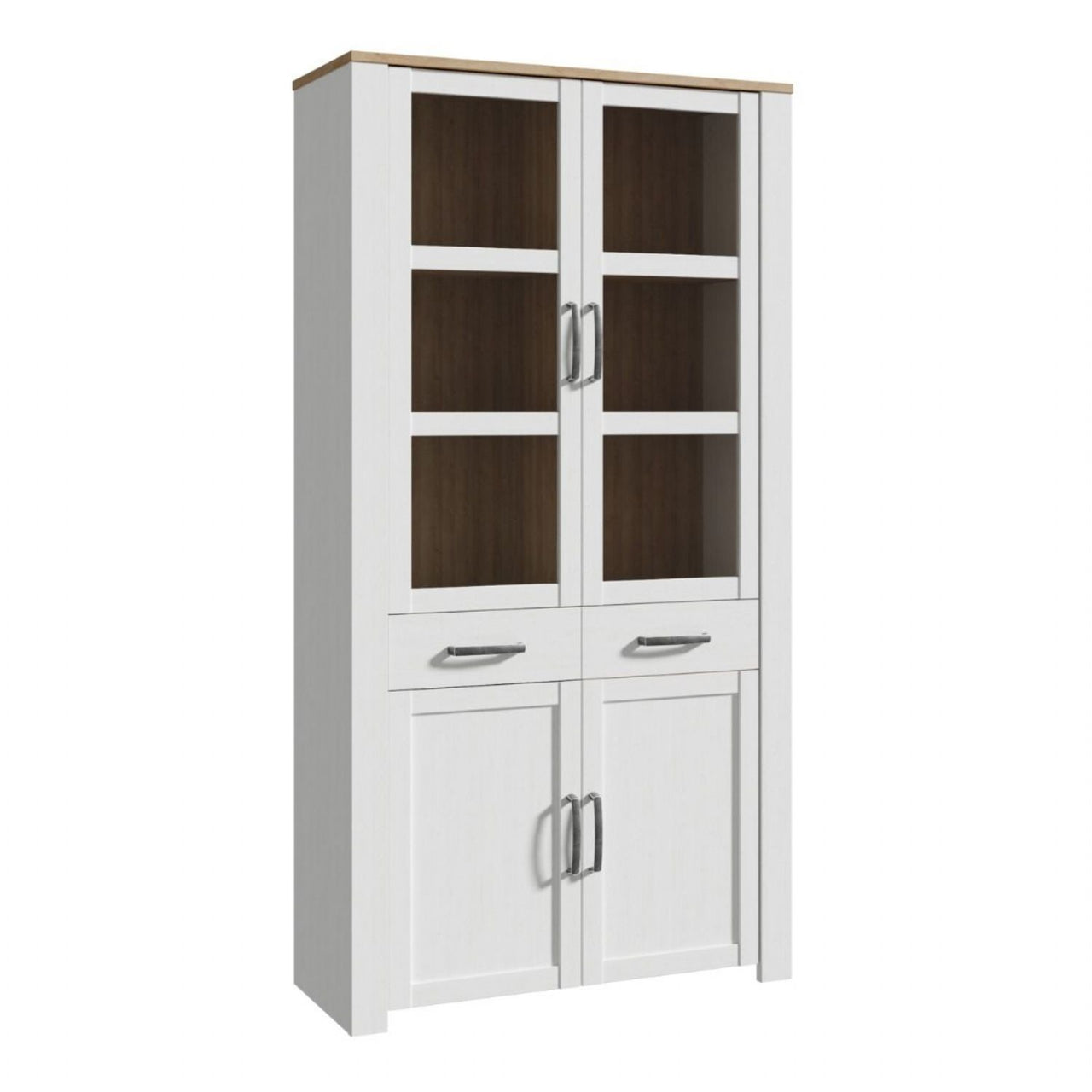 Bohol Display Cabinet 4 Door 1 Drawer in Oak White inc LED Lighting