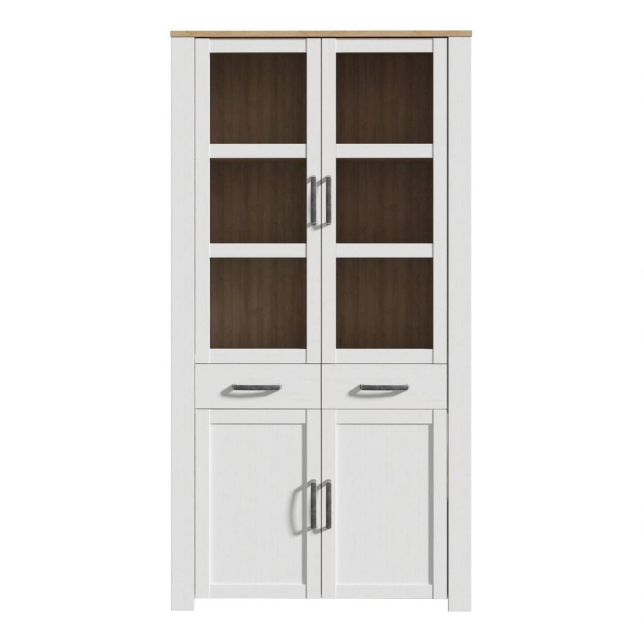 Bohol Display Cabinet 4 Door 1 Drawer in Oak White inc LED Lighting