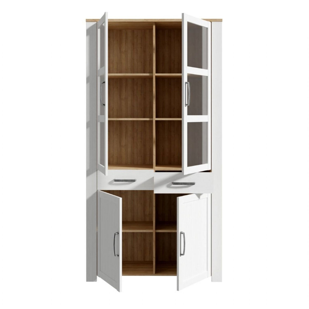 Bohol Display Cabinet 4 Door 1 Drawer in Oak White inc LED Lighting