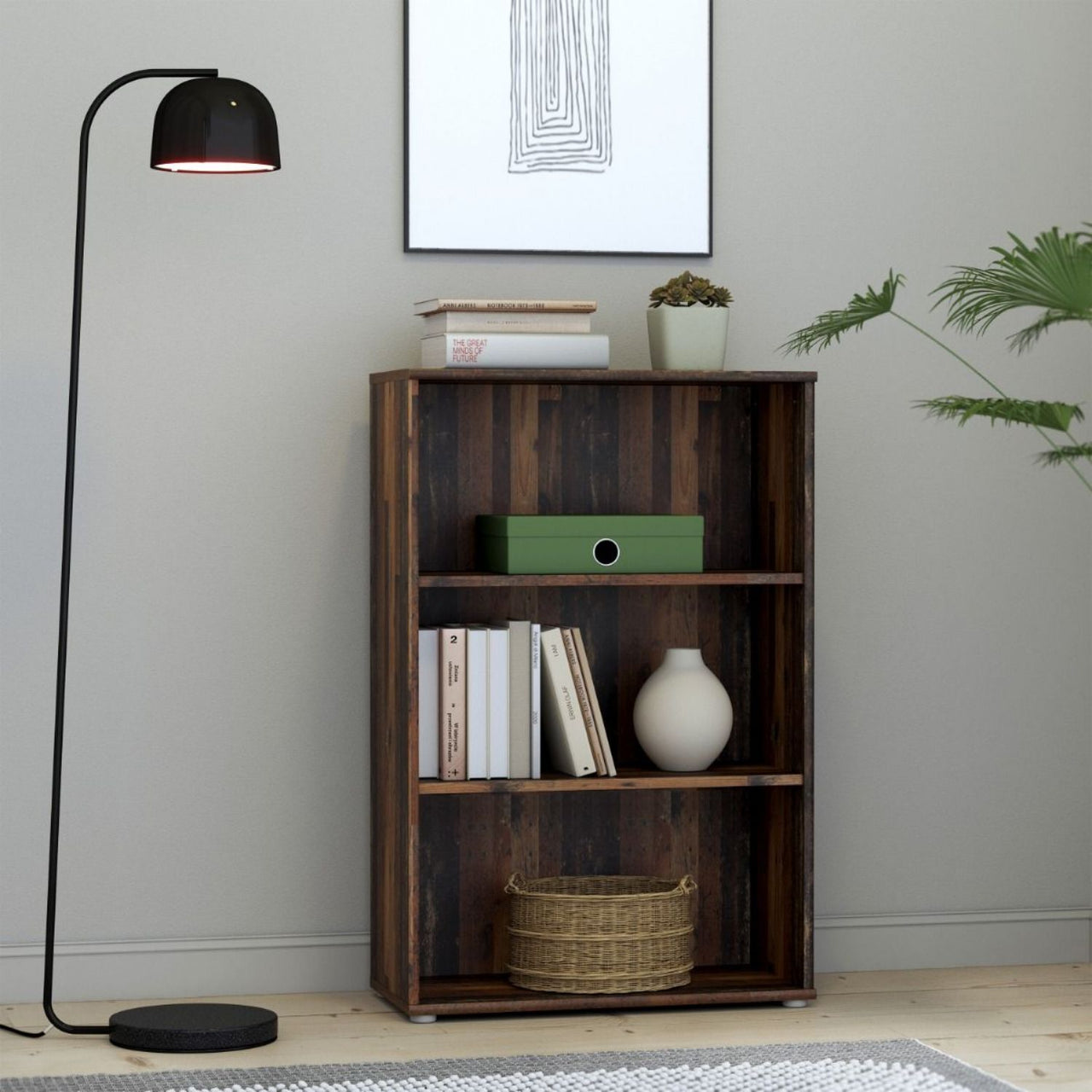 Essential Tall Wide 2 Shelf Bookcase in Vintage Oak