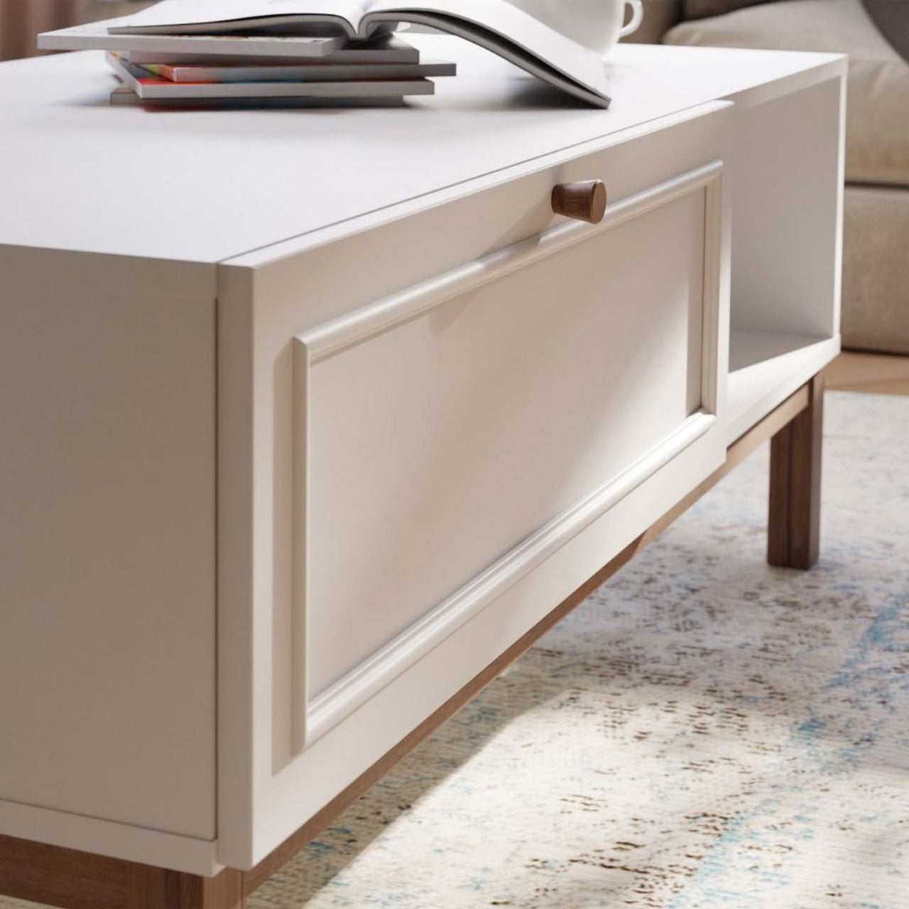 Wensley 1 Drawer Coffee Table in Light Grey and Oak