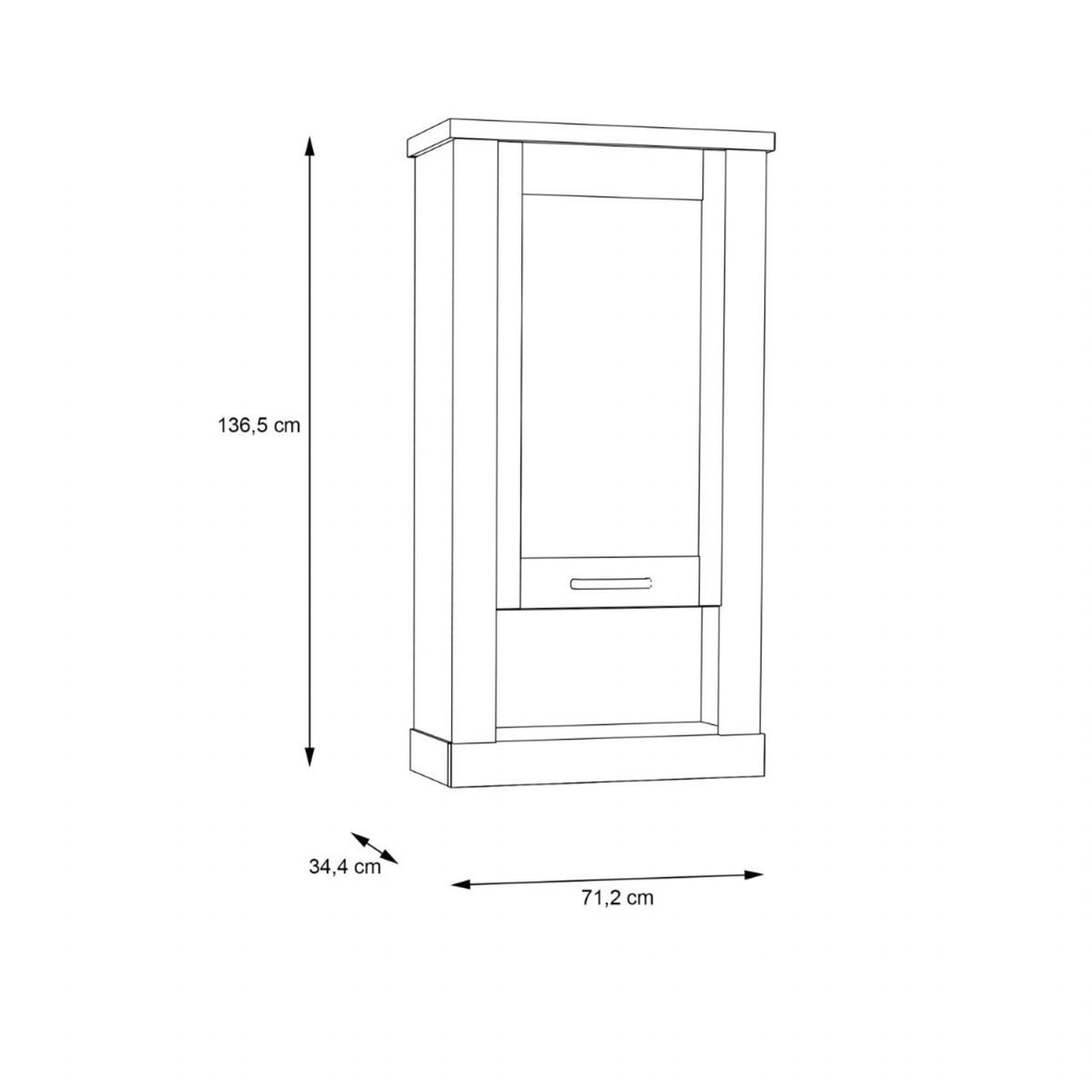 Corona 1 Door Wall Display Cabinet in Artisan Oak