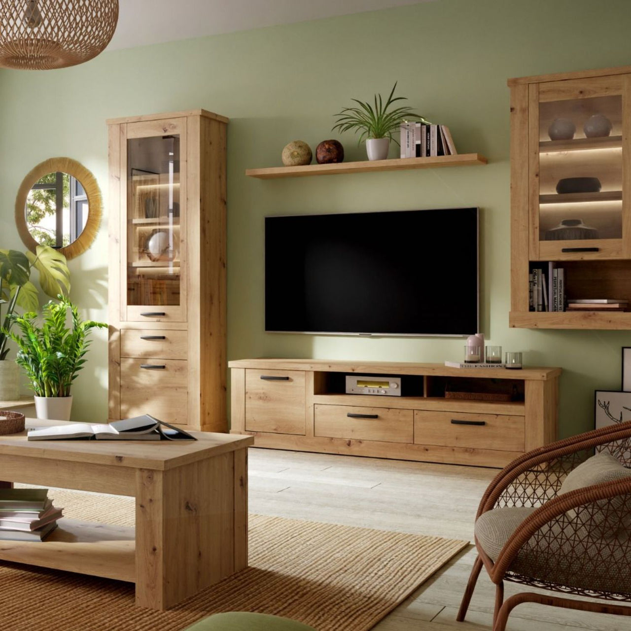 Corona 2 Drawer 1 Door Coffee TV Unit in Artisan Oak