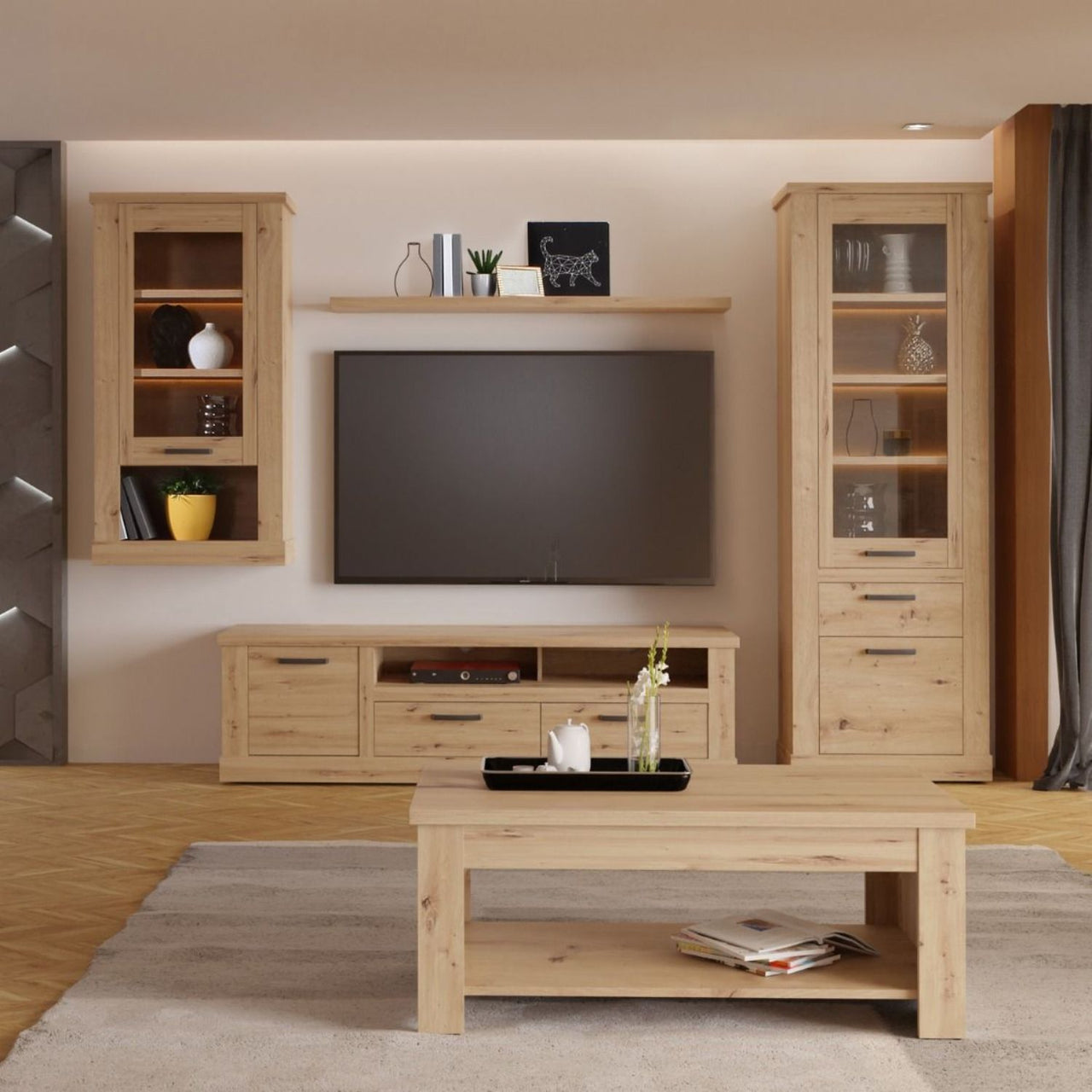 Corona 2 Drawer 1 Door Coffee TV Unit in Artisan Oak