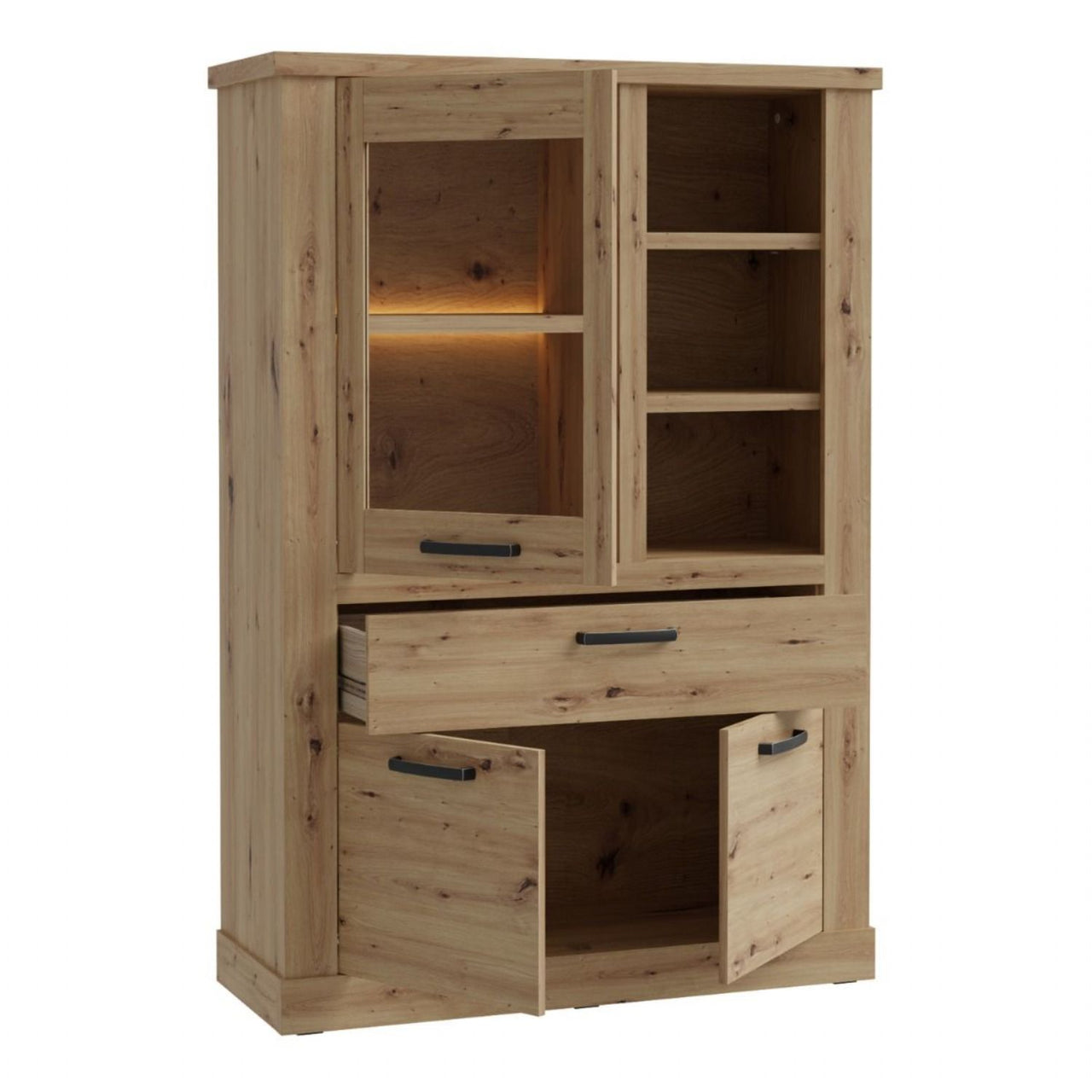 Corona 1 Door 1 Drawer 3 Shelve Display Cabinet in Artisan Oak