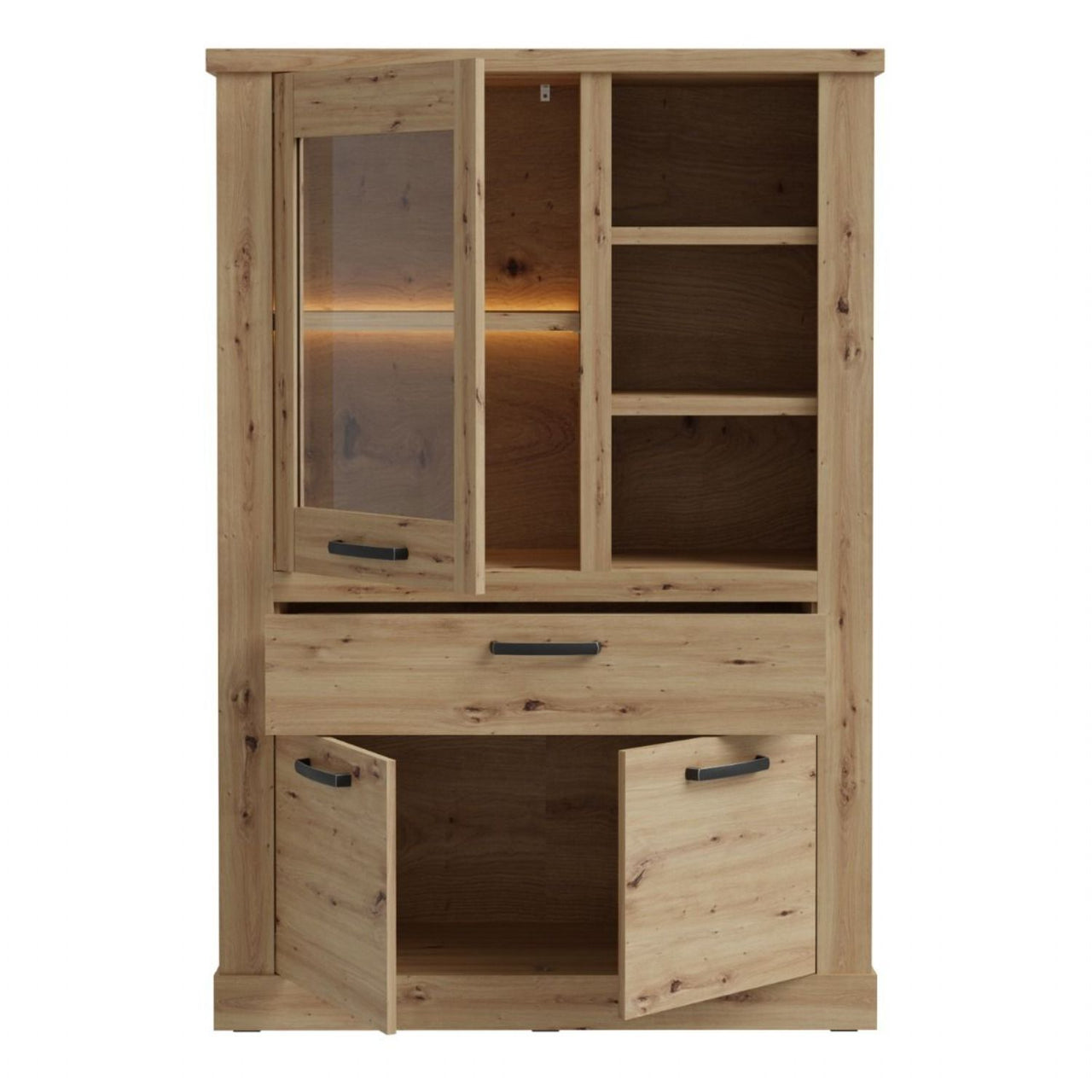 Corona 1 Door 1 Drawer 3 Shelve Display Cabinet in Artisan Oak