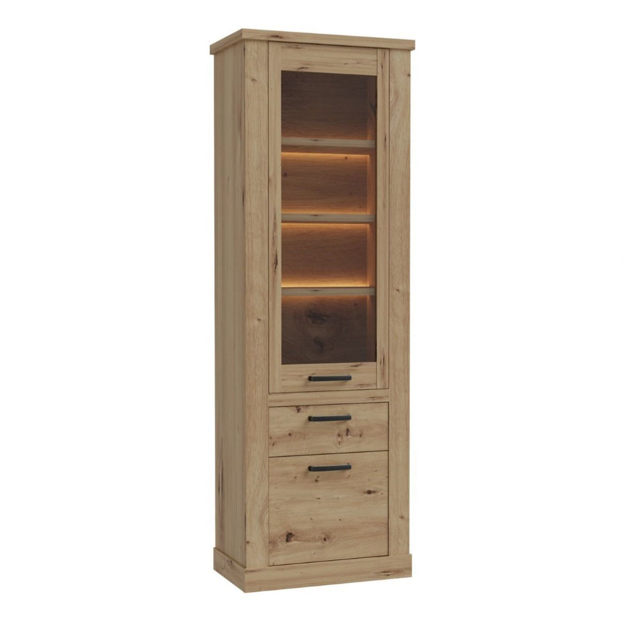 Corona 2 Door 1 Drawer 3 Shelve Narrow Display Cabinet in Artisan Oak