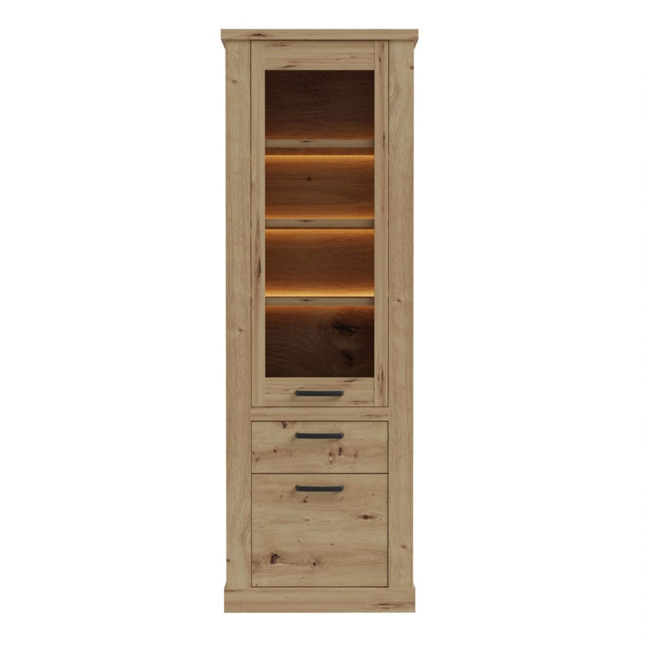 Corona 2 Door 1 Drawer 3 Shelve Narrow Display Cabinet in Artisan Oak