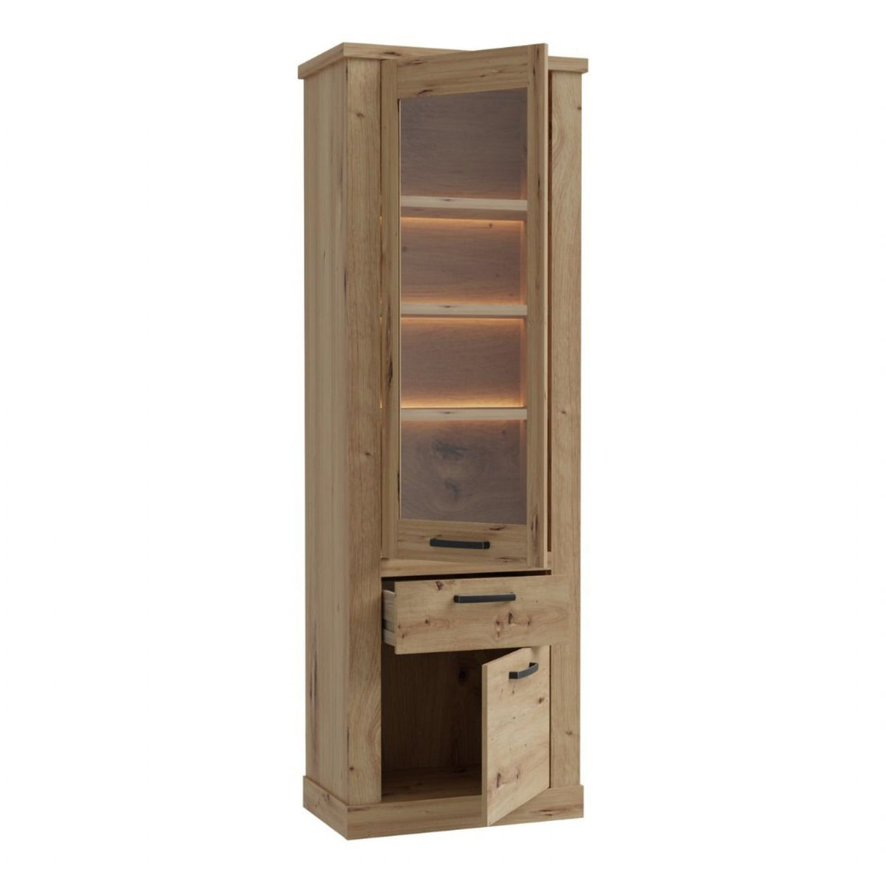 Corona 2 Door 1 Drawer 3 Shelve Narrow Display Cabinet in Artisan Oak