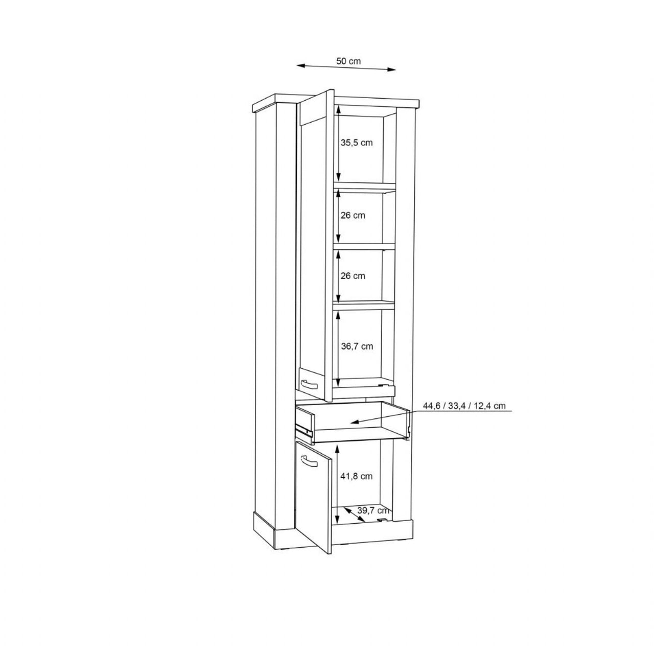 Corona 2 Door 1 Drawer 3 Shelve Narrow Display Cabinet in Artisan Oak