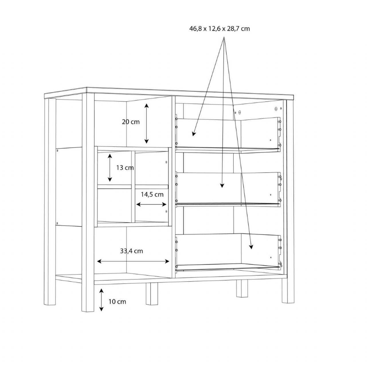 High Rock 3 Drawer Display Chest in Matt Black Riviera Oak