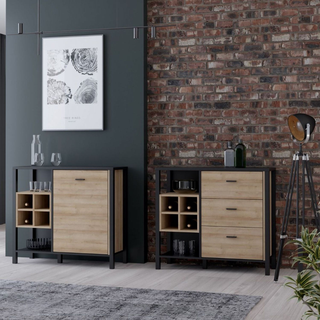 High Rock 3 Drawer Display Chest in Matt Black Riviera Oak