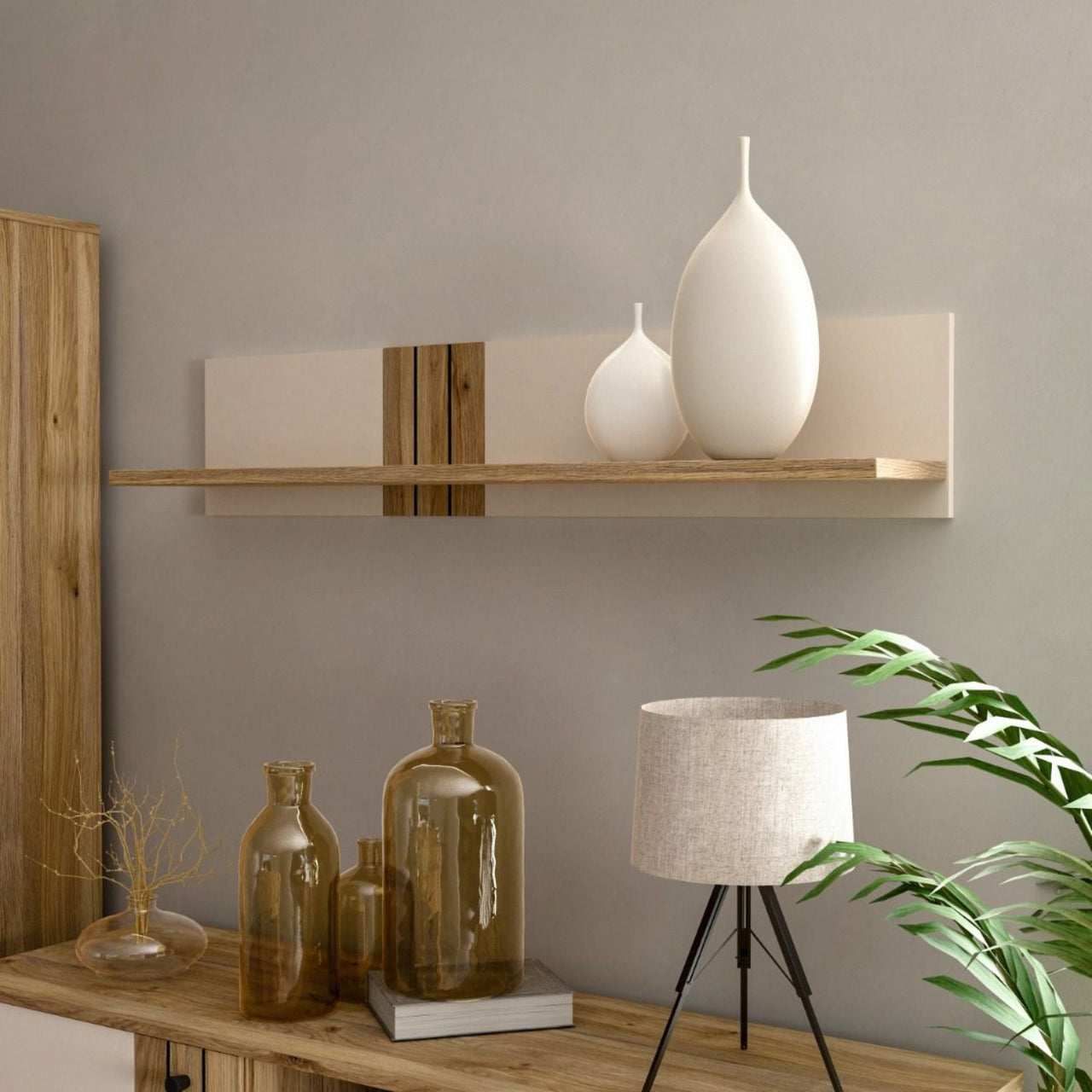 Grafton Wall Shelf In Cream and Oak