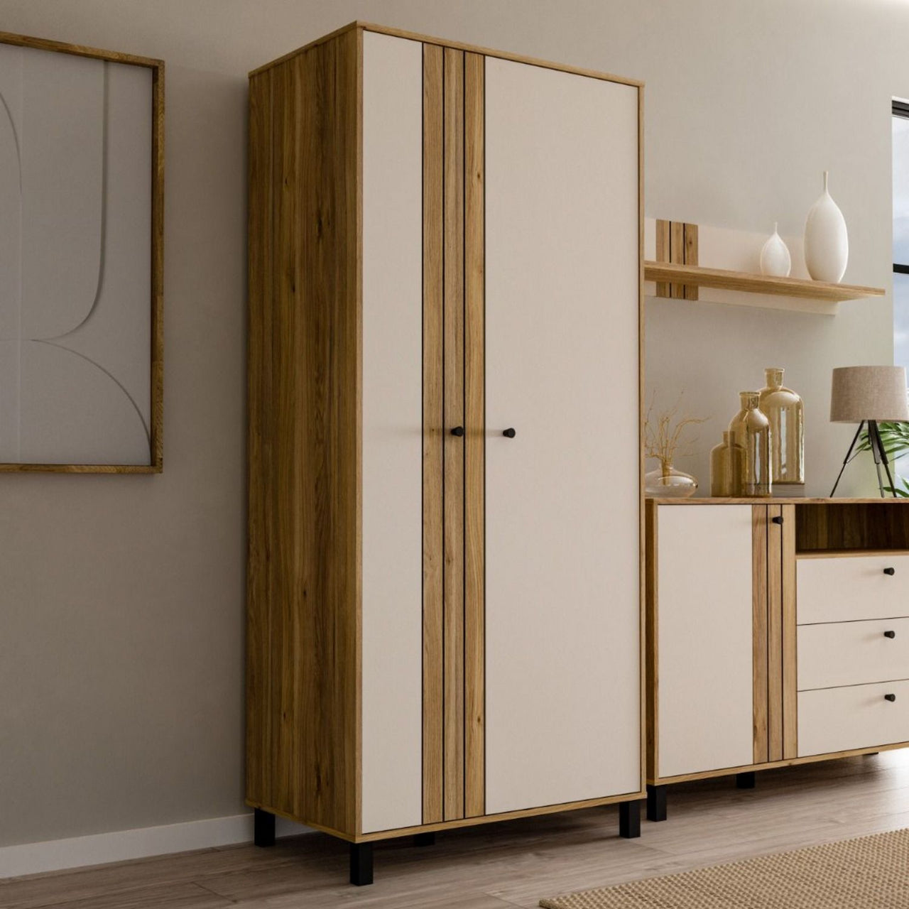 Grafton 2 Door Wardrobe In Cream and Oak