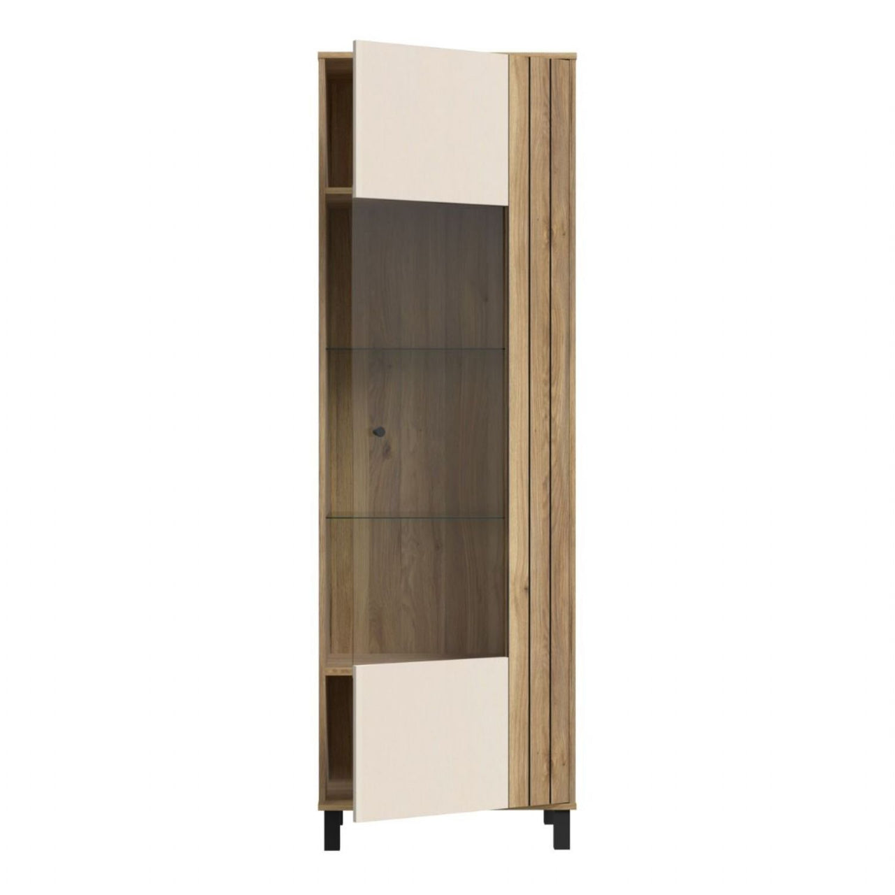 Grafton Glass Door Display Cabinet in Cream and Oak