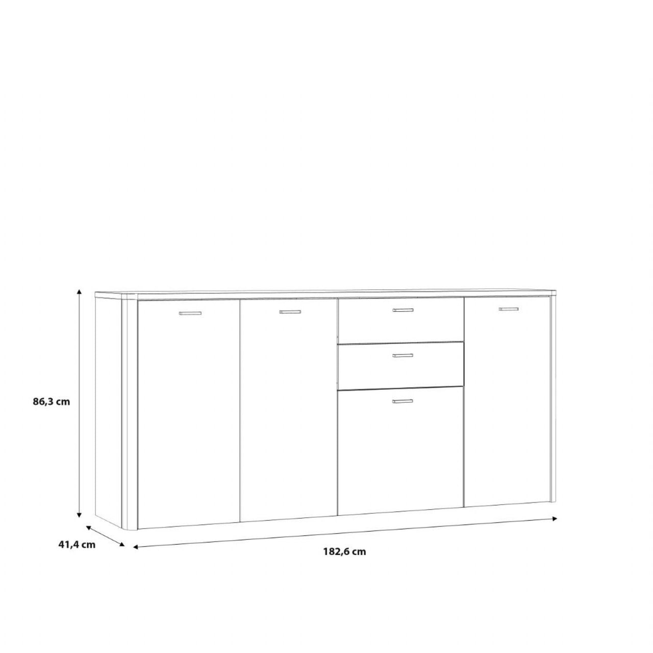 Klara 4 Door 2 Drawer Chest in Grey and Oak