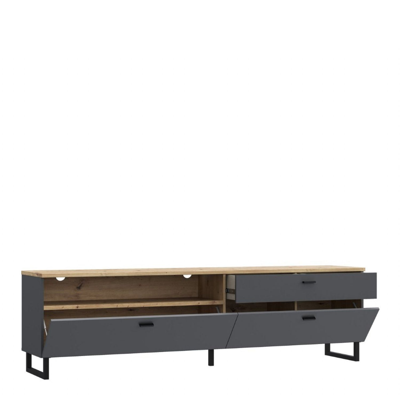 Klara TV Unit with 1 Drawer 2 Flip Doors in Grey and Oak