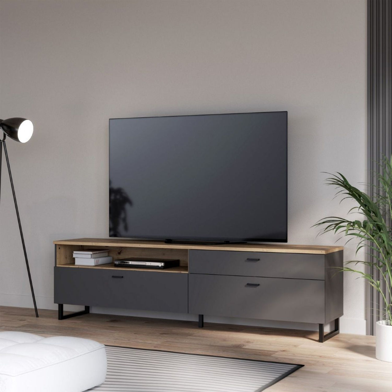 Klara TV Unit with 1 Drawer 2 Flip Doors in Grey and Oak