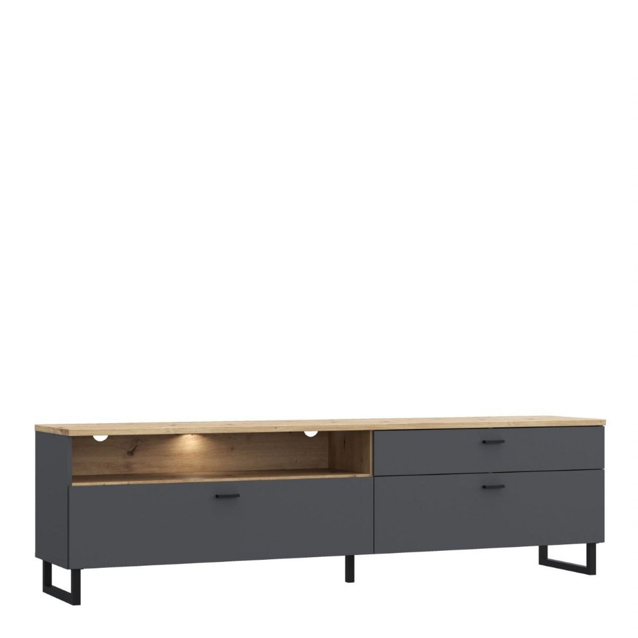 Klara TV Unit with 1 Drawer 2 Flip Doors in Grey and Oak inc LED Lighting