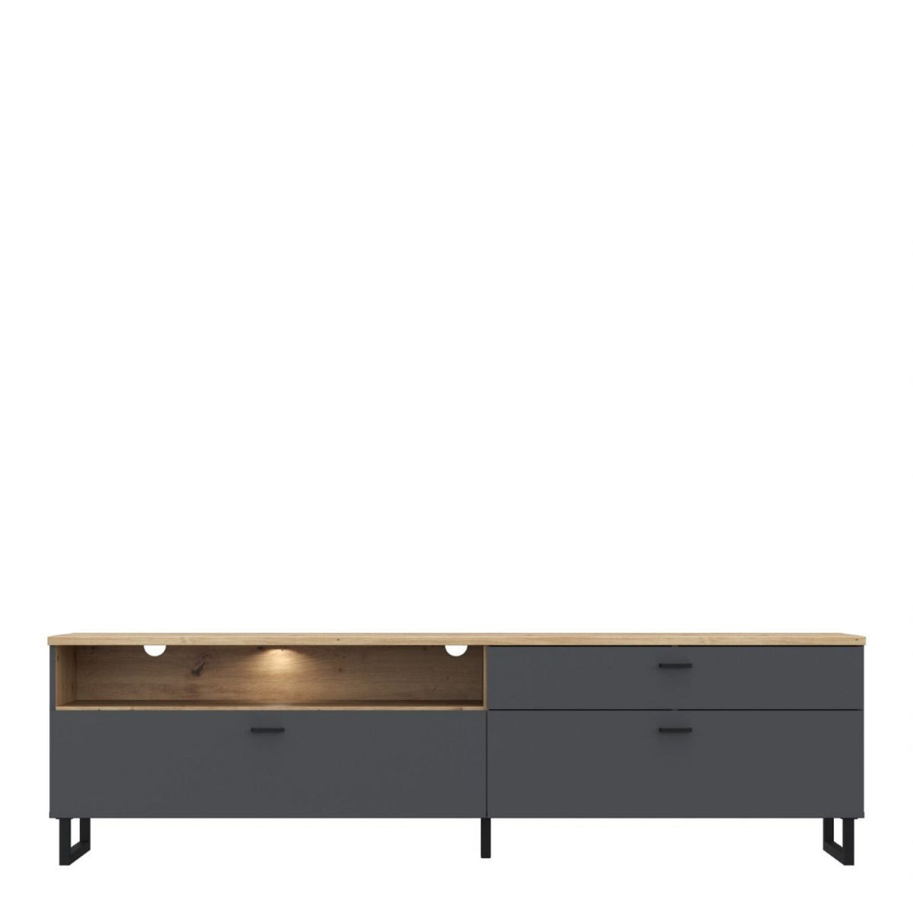 Klara TV Unit with 1 Drawer 2 Flip Doors in Grey and Oak inc LED Lighting