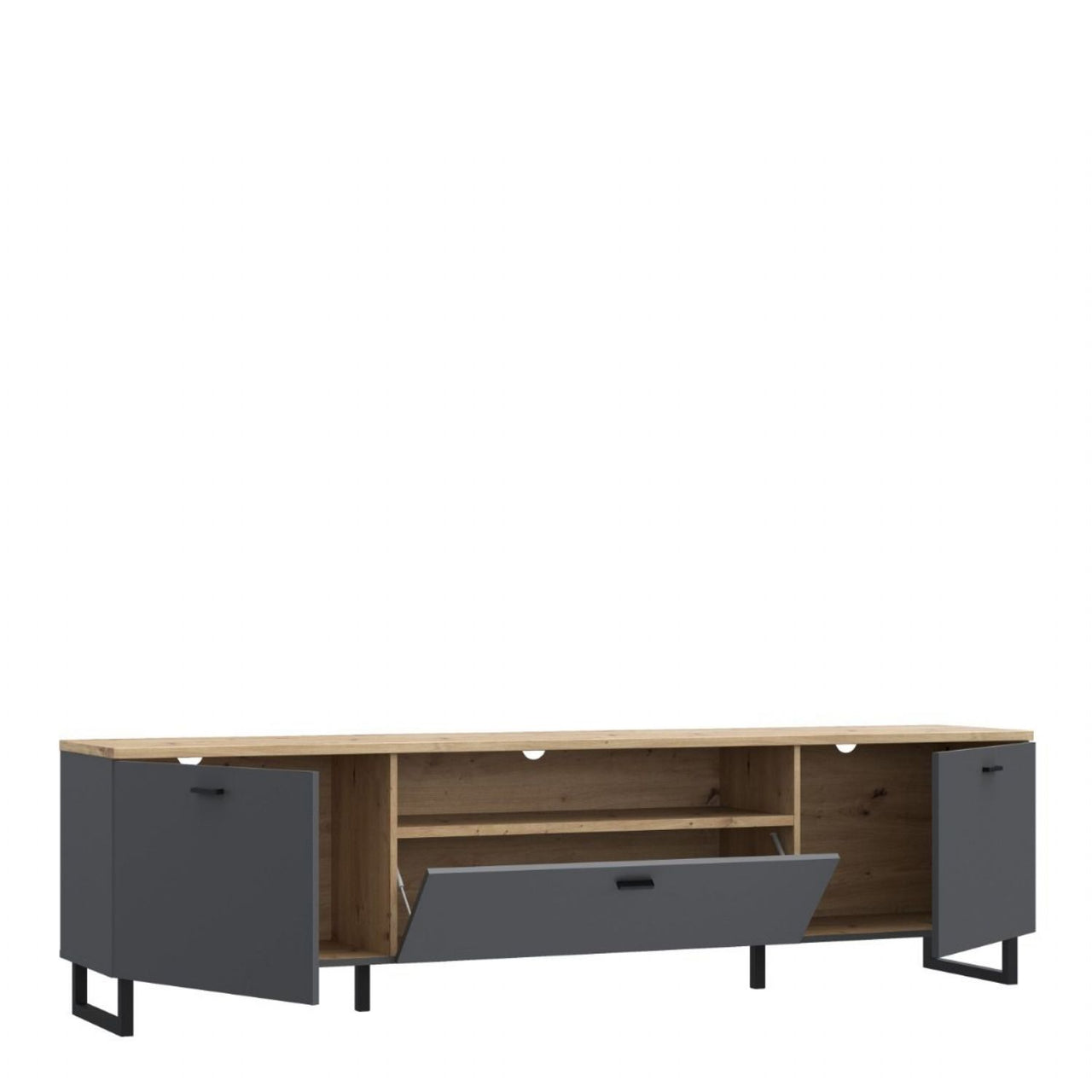 Klara TV Unit with 2 Drawers 1 Flip Door in Grey and Oak