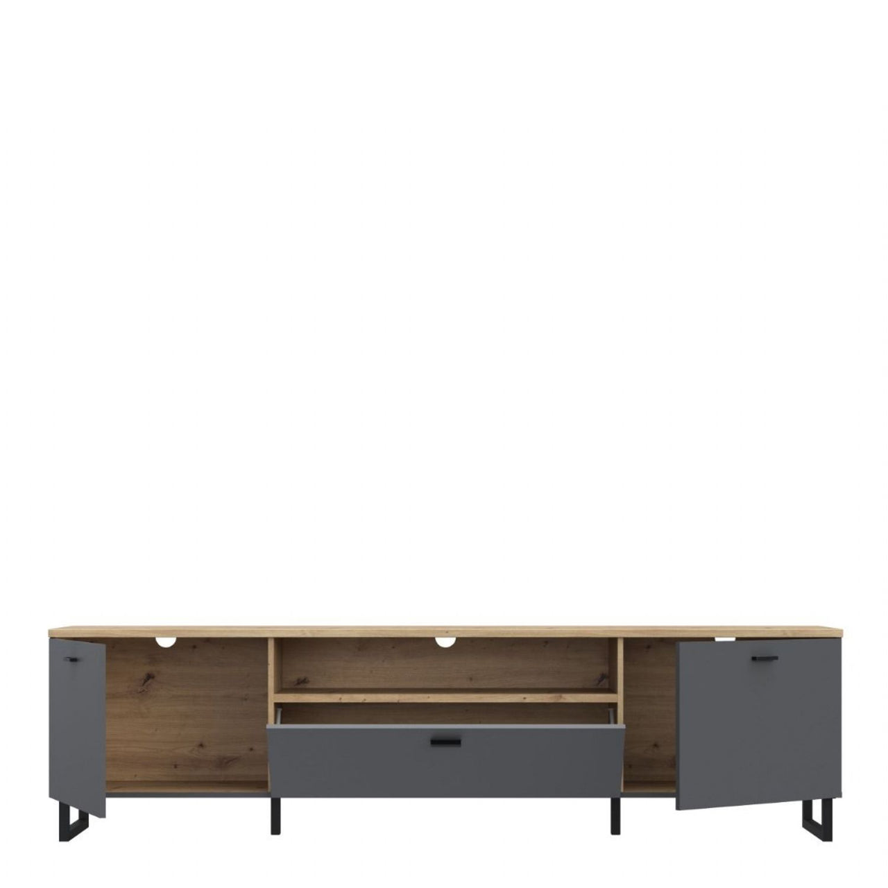 Klara TV Unit with 2 Drawers 1 Flip Door in Grey and Oak