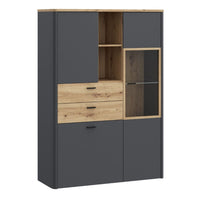 Thumbnail for Klara Display Cabinet with 2 Door 2 Drawers and 1 Glass Door in Grey and Oak