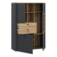 Thumbnail for Klara Display Cabinet with 2 Door 2 Drawers and 1 Glass Door in Grey and Oak