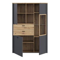 Thumbnail for Klara Display Cabinet with 2 Door 2 Drawers and 1 Glass Door in Grey and Oak