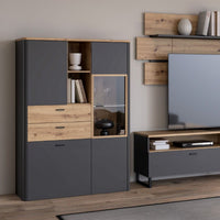 Thumbnail for Klara Display Cabinet with 2 Door 2 Drawers and 1 Glass Door in Grey and Oak