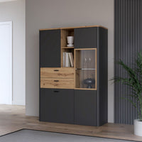 Thumbnail for Klara Display Cabinet with 2 Door 2 Drawers and 1 Glass Door in Grey and Oak