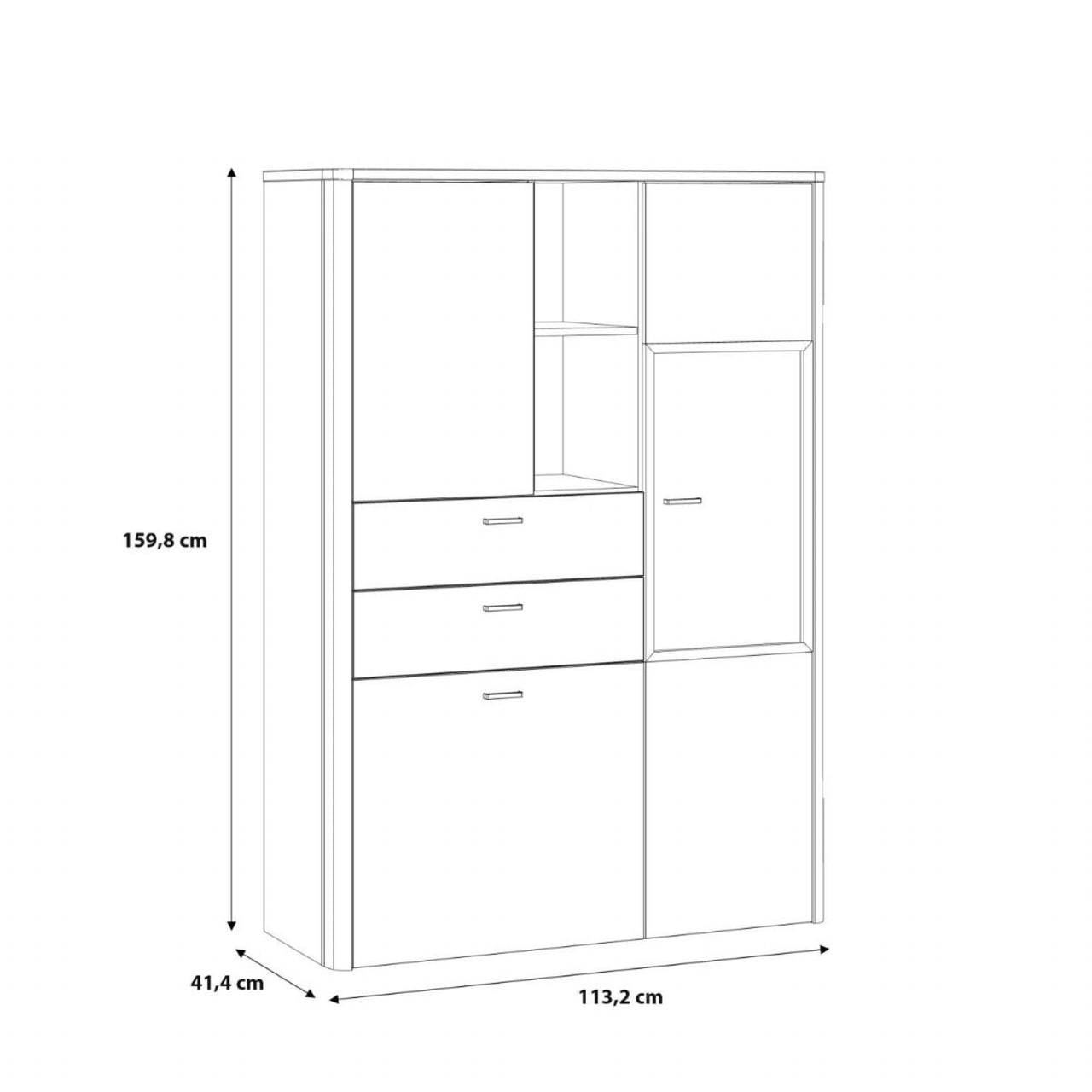 Klara Display Cabinet with 2 Door 2 Drawers and 1 Glass Door in Grey and Oak