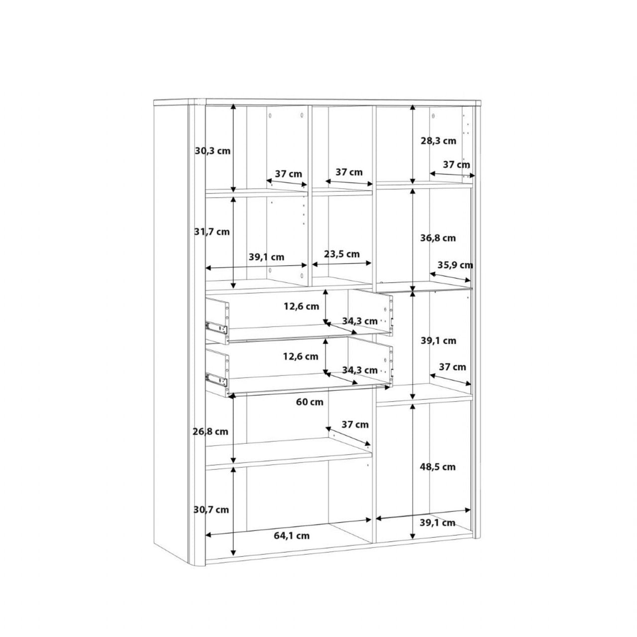 Klara Display Cabinet with 2 Door 2 Drawers and 1 Glass Door in Grey and Oak