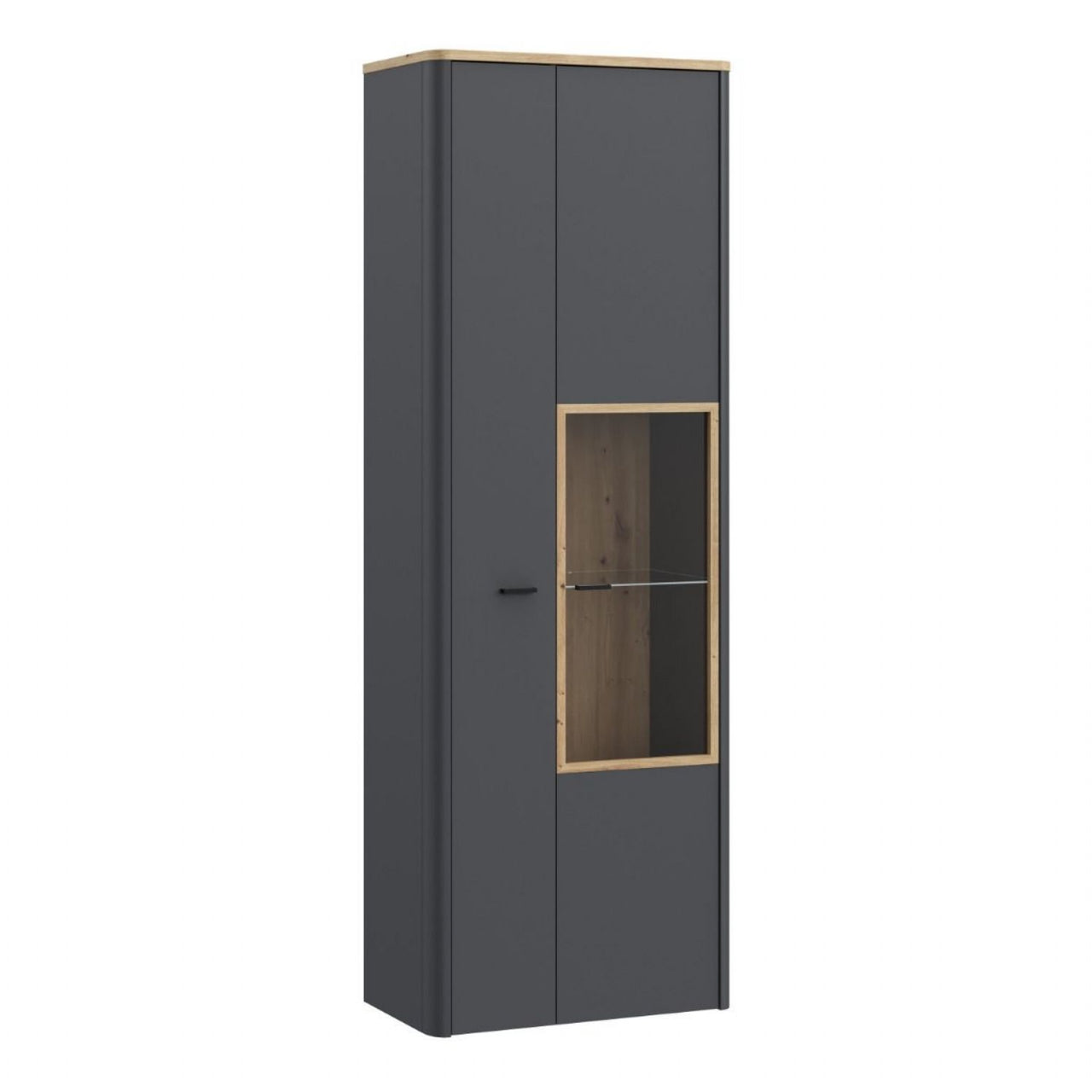 Klara Display Cabinet with 1 Door and 1 Glass Door in Grey and Oak