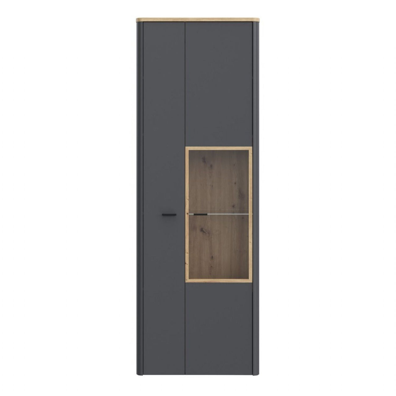 Klara Display Cabinet with 1 Door and 1 Glass Door in Grey and Oak