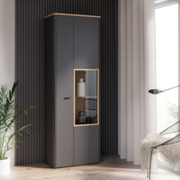 Thumbnail for Klara Display Cabinet with 1 Door and 1 Glass Door in Grey and Oak