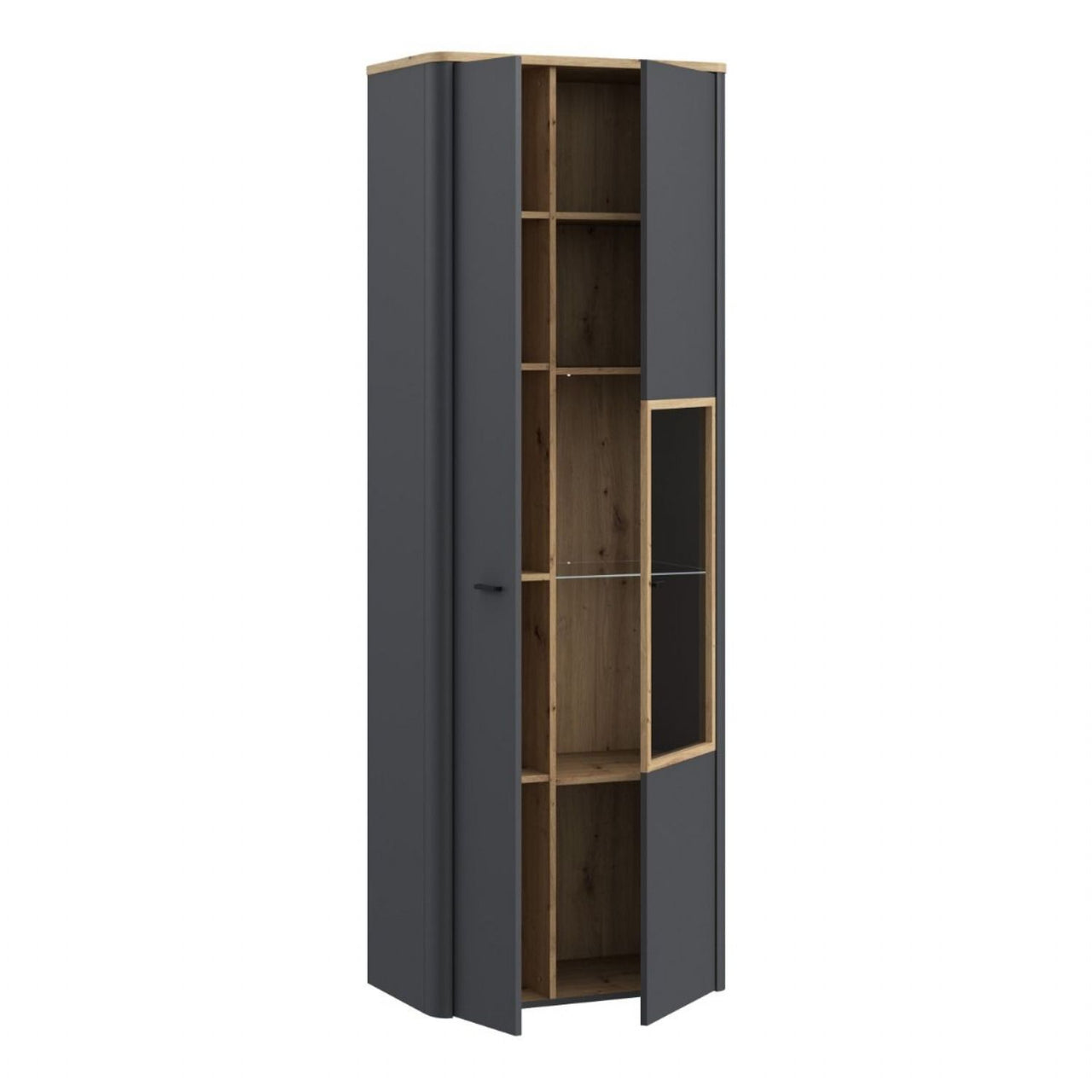 Klara Display Cabinet with 1 Door and 1 Glass Door in Grey and Oak inc LED Lighting