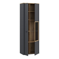 Thumbnail for Klara Display Cabinet with 1 Door and 1 Glass Door in Grey and Oak inc LED Lighting