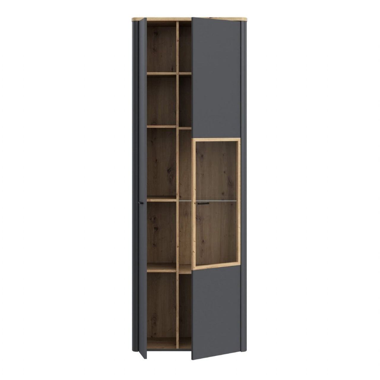 Klara Display Cabinet with 1 Door and 1 Glass Door in Grey and Oak