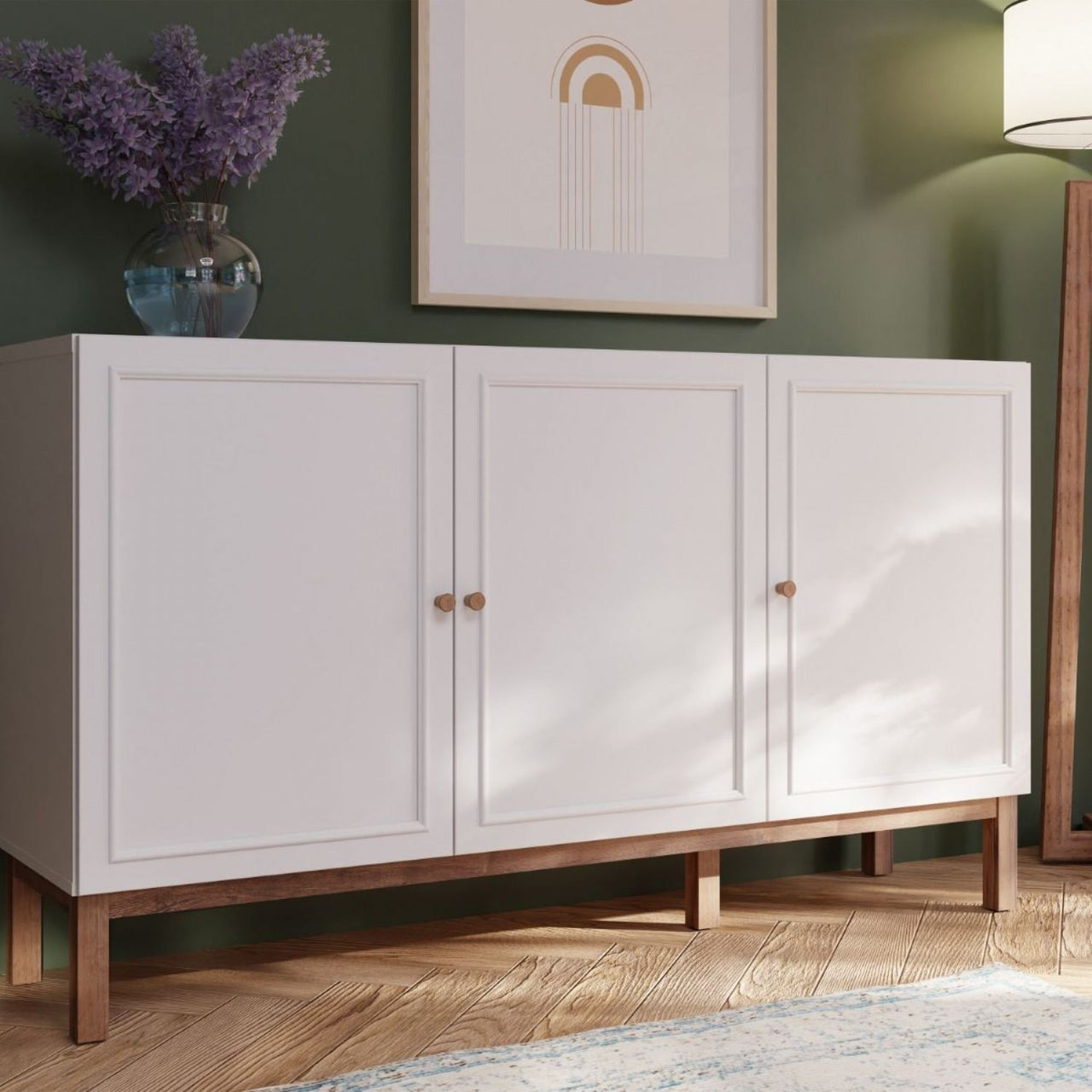 Wensley 3 Door 1 Drawer Sideboard in Light Grey and Oak