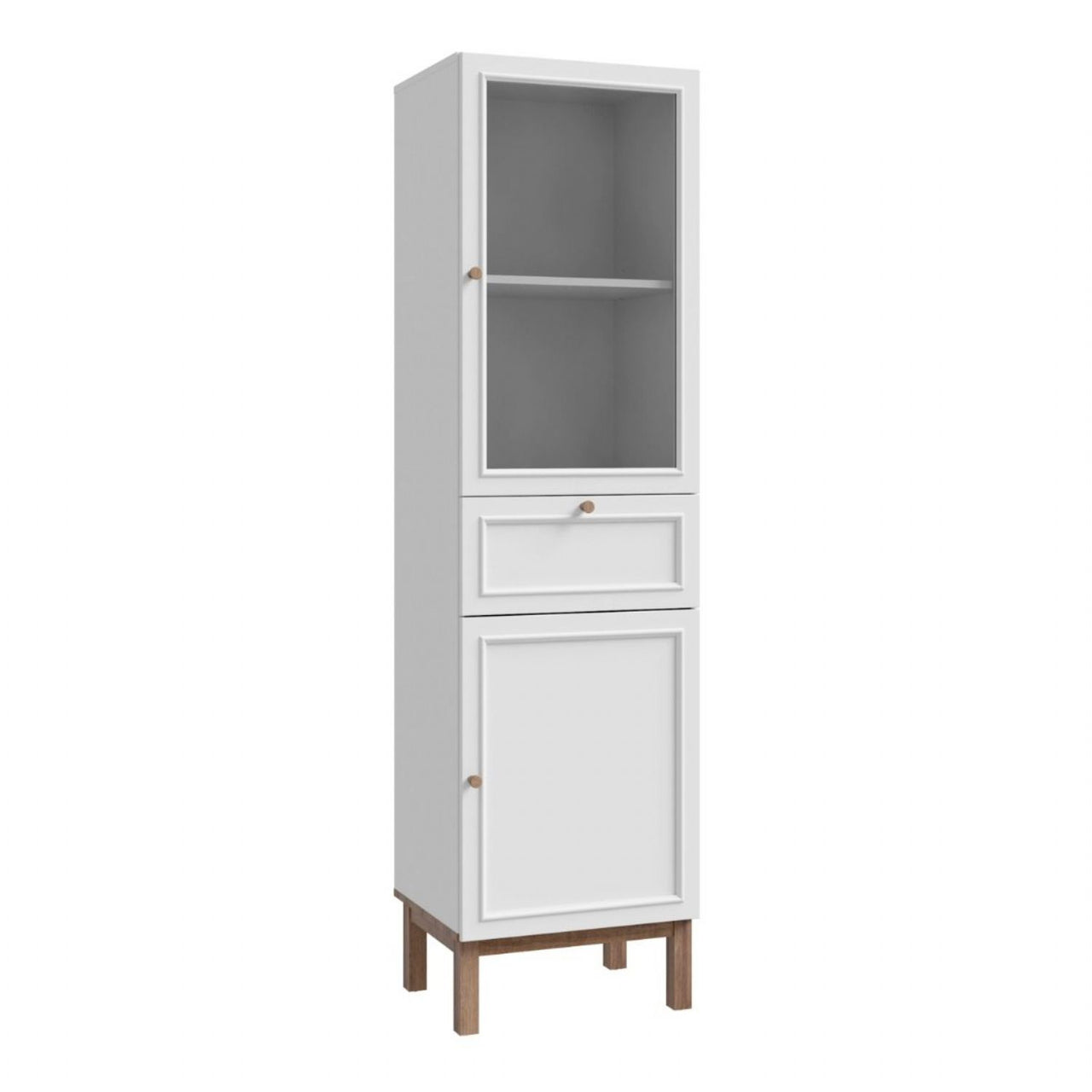 Wensley Display Cabinet with 1 Door 1 Drawer and 1 Glass Door in Light Grey and Oak