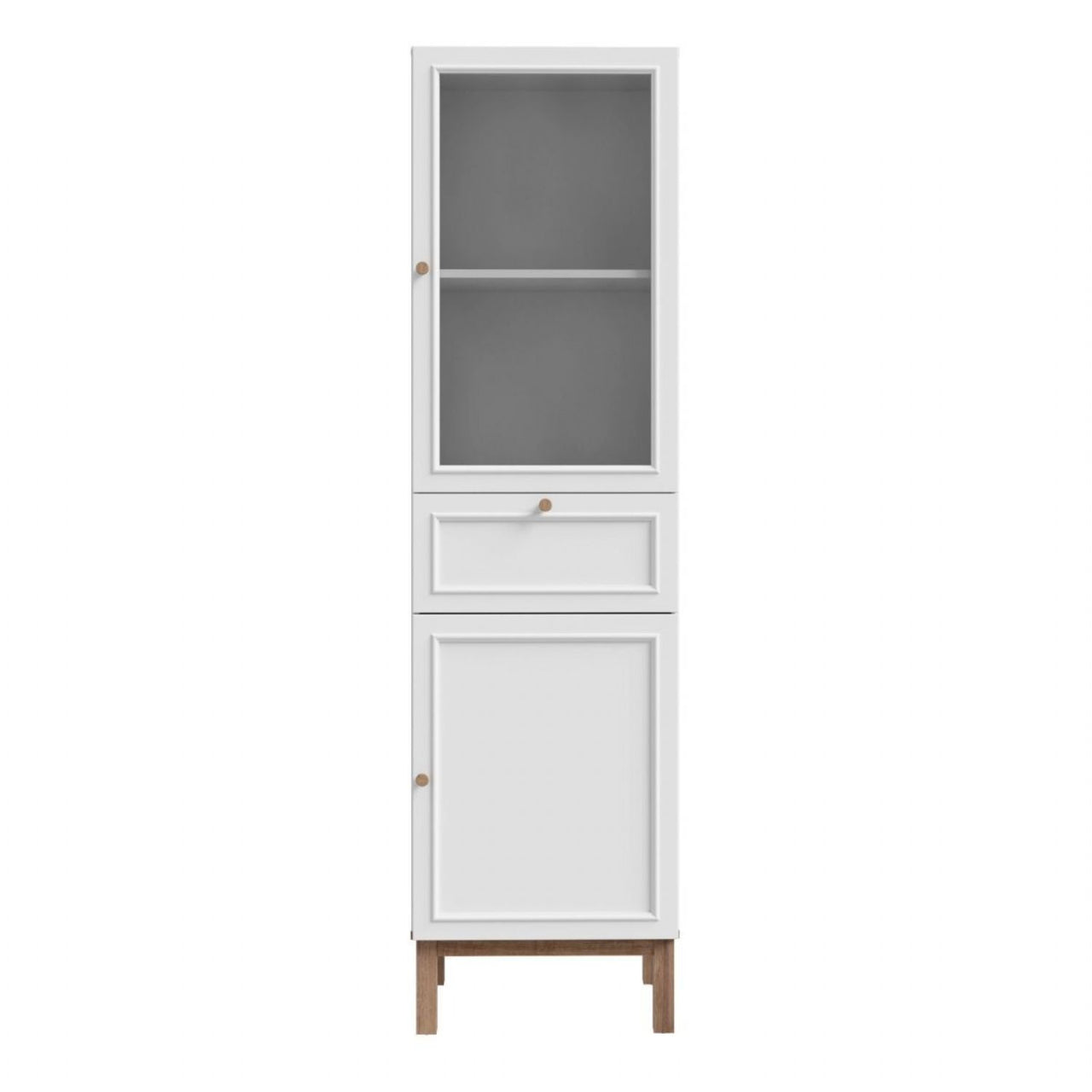 Wensley Display Cabinet with 1 Door 1 Drawer and 1 Glass Door in Light Grey and Oak