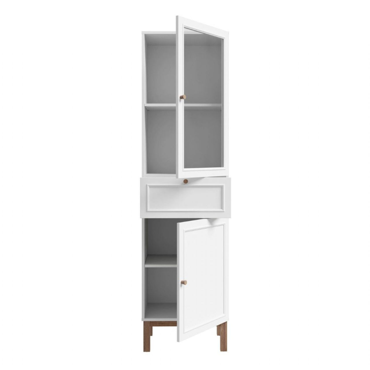 Wensley Display Cabinet with 1 Door 1 Drawer and 1 Glass Door in Light Grey and Oak