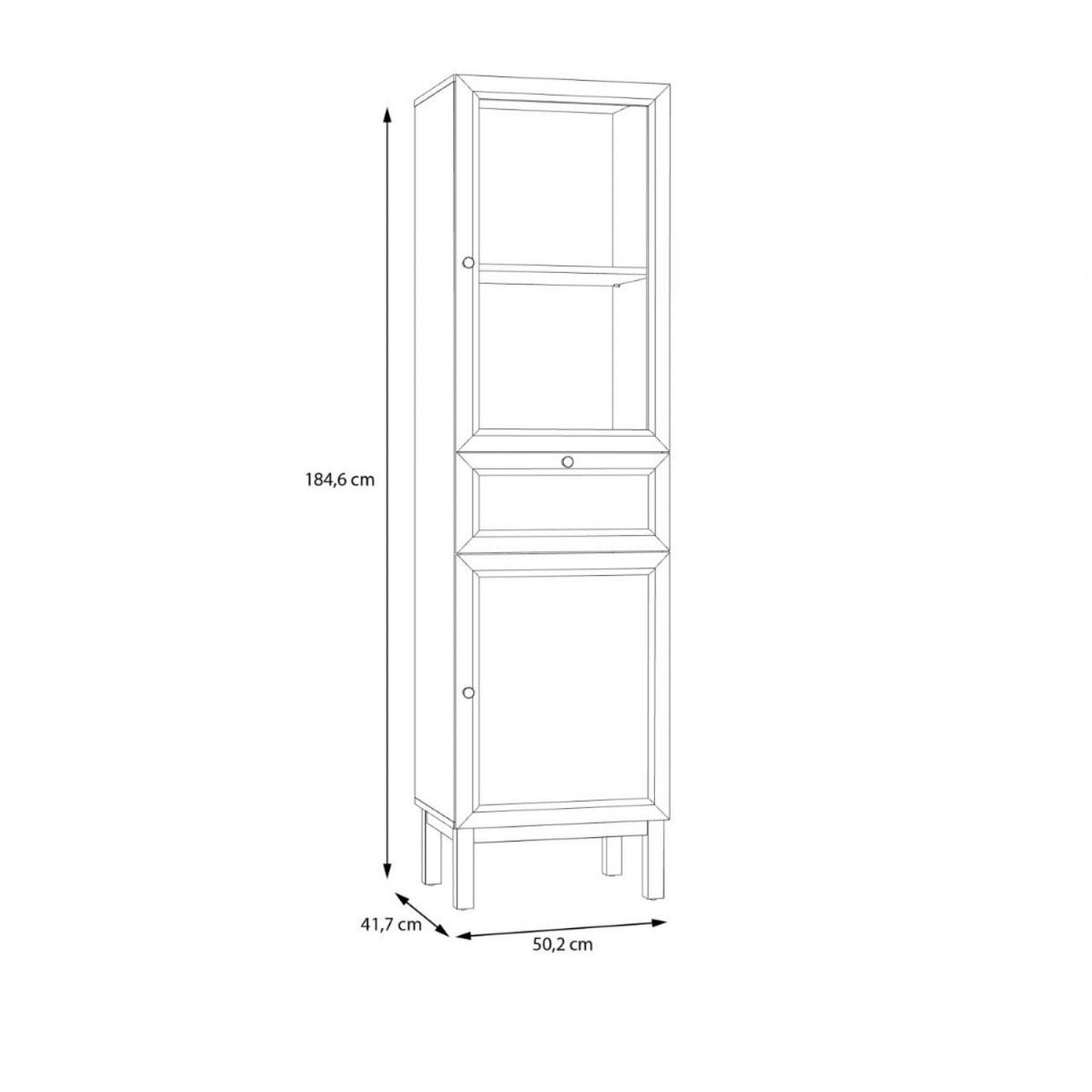 Wensley Display Cabinet with 1 Door 1 Drawer and 1 Glass Door in Light Grey and Oak