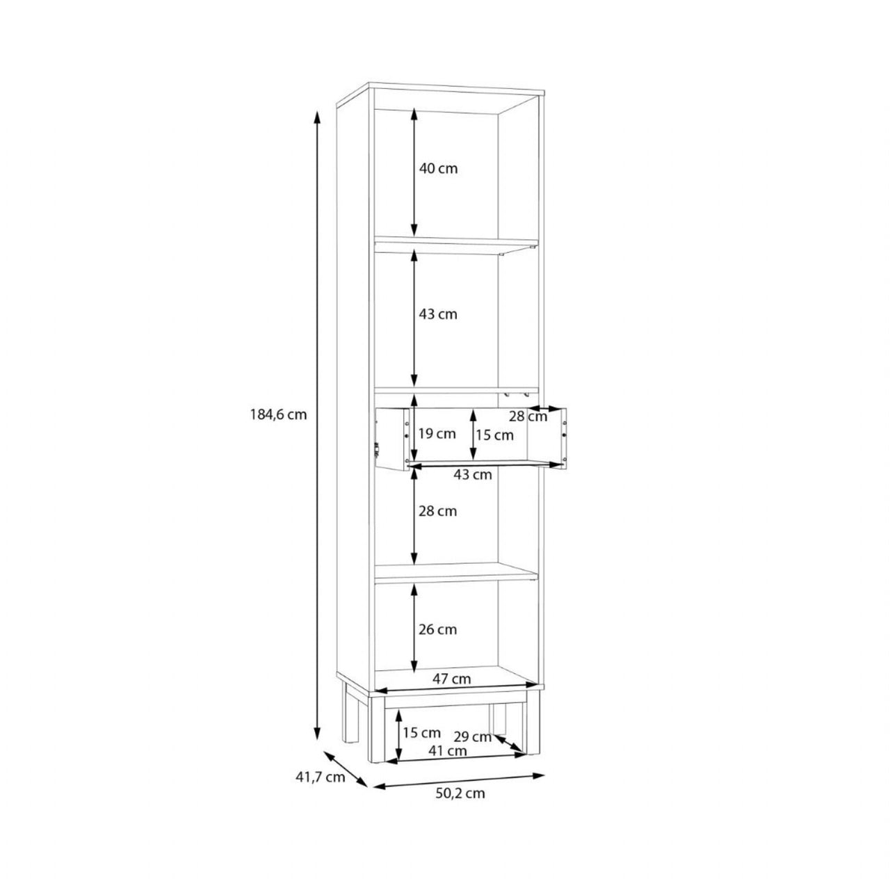 Wensley Display Cabinet with 1 Door 1 Drawer and 1 Glass Door in Light Grey and Oak