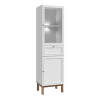 Thumbnail for Wensley Display Cabinet with 1 Door 1 Drawer and 1 Glass Door in Light Grey and Oak inc LED Lighting