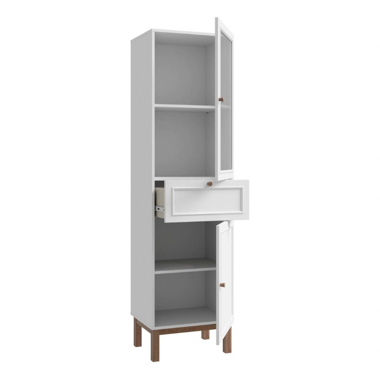 Wensley Display Cabinet with 1 Door 1 Drawer and 1 Glass Door in Light Grey and Oak inc LED Lighting