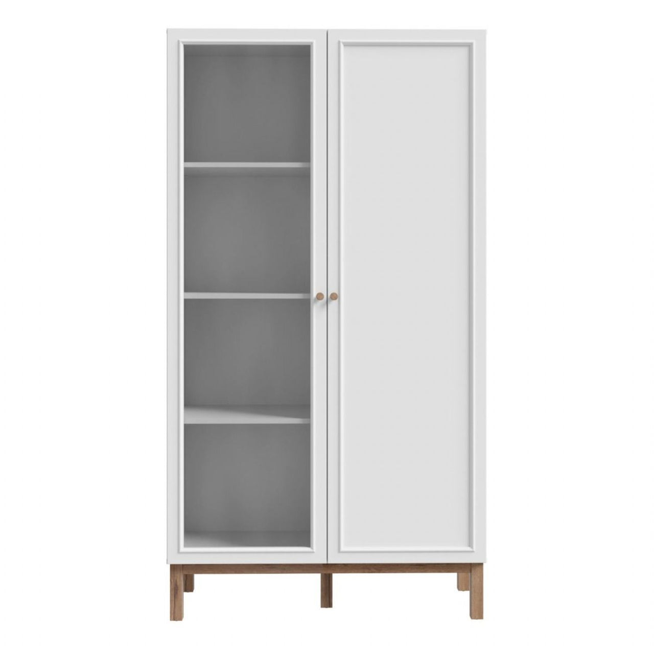 Wensley Display Cabinet with 1 Door and 1 Glass Door in Light Grey and Oak